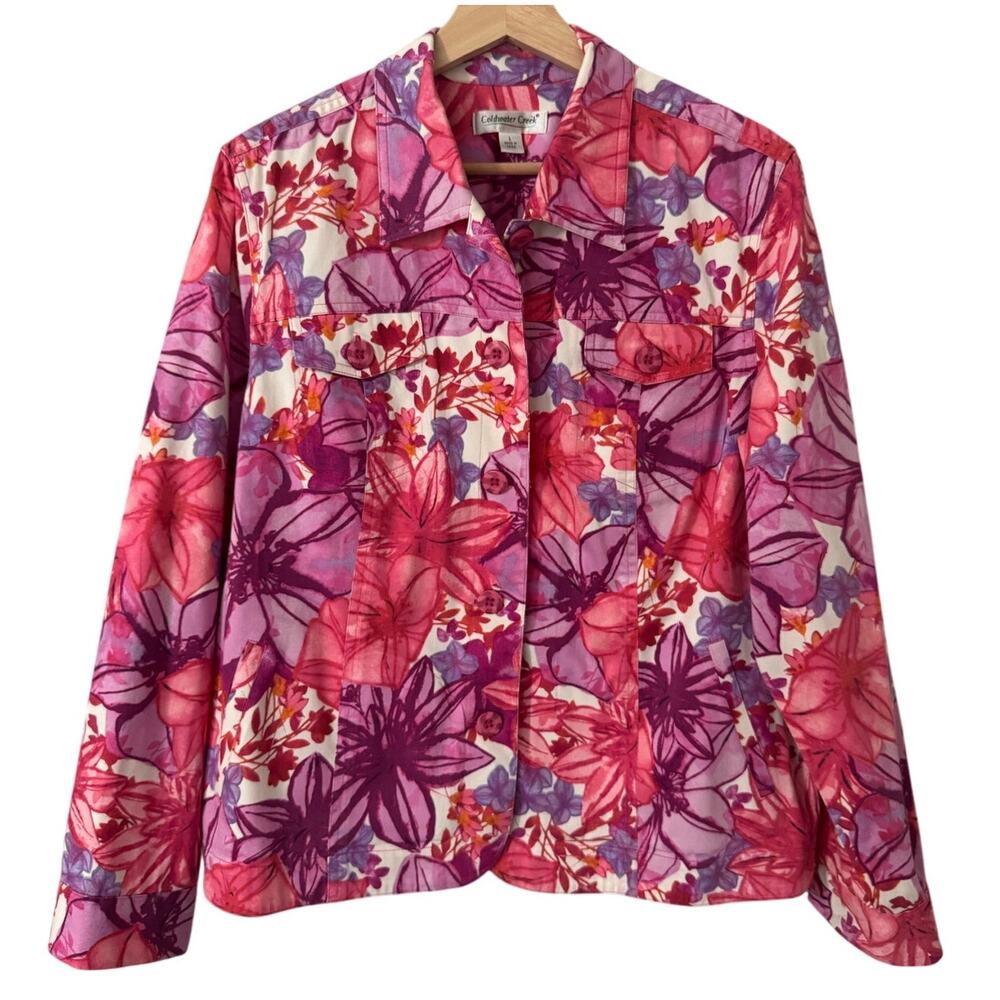 Coldwater Creek Pink Purple Floral Spring Lightweight Jacket Size Large